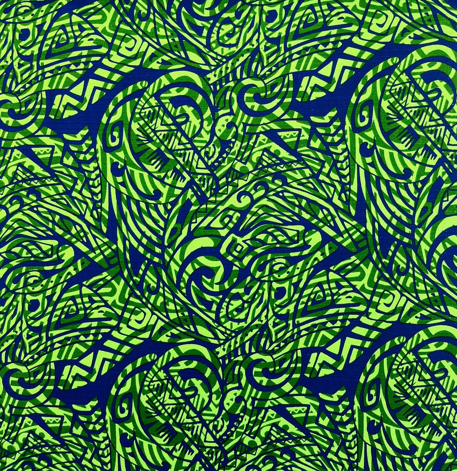 Traditional Polynesian Tattoo Swirl Design Cotton Light Barkcloth Fabric - Jet Black Tribal Swirl, 36" X 45" (1 Yard)