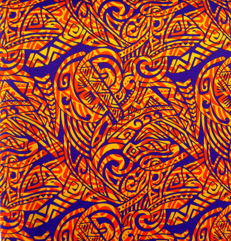 Cotton Barkcloth Fabric Traditional Polynesian Tattoo Swirl