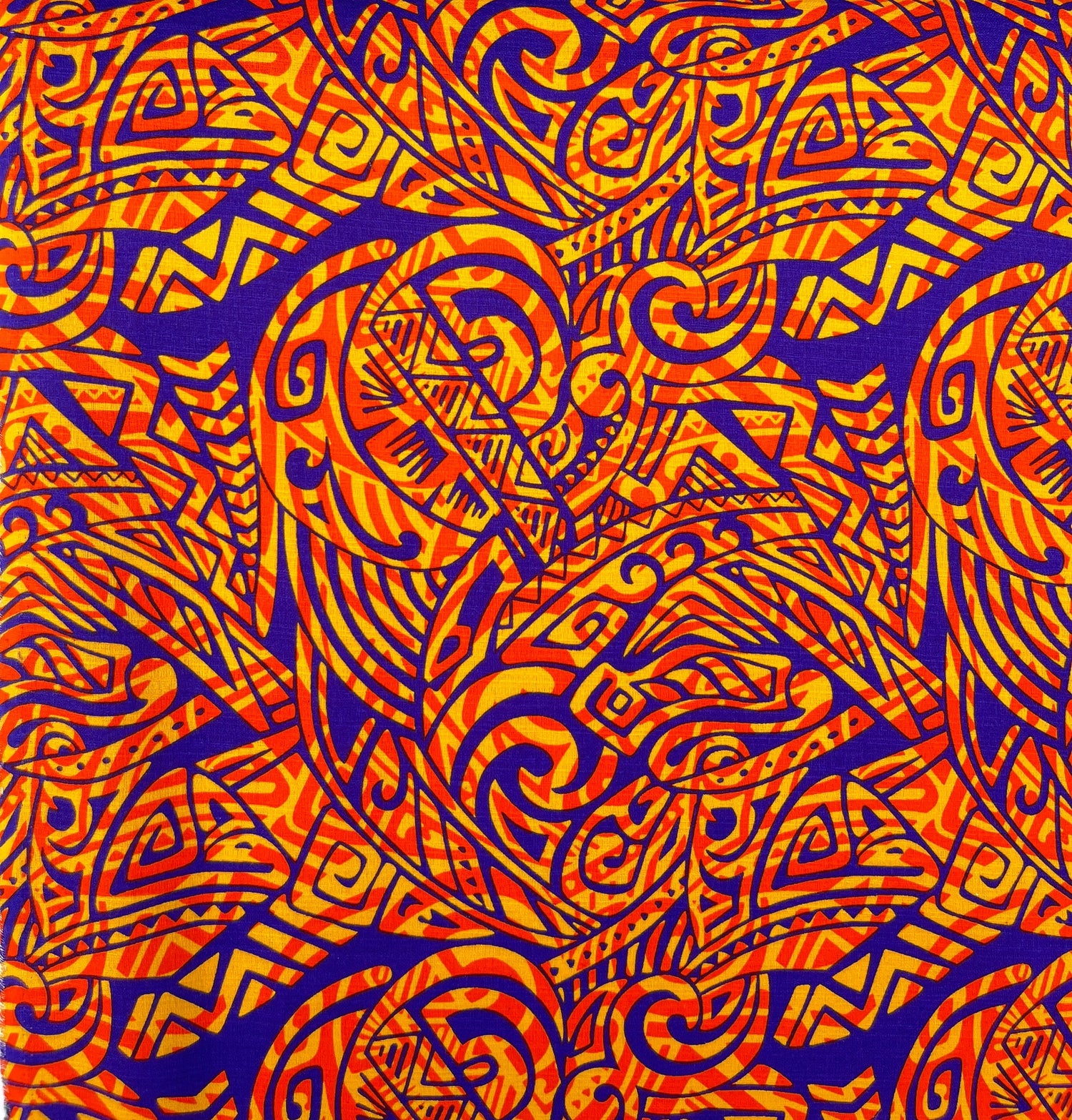 Traditional Polynesian Tattoo Swirl Design Cotton Light Barkcloth Fabric - Jet Black Tribal Swirl, 36" X 45" (1 Yard)