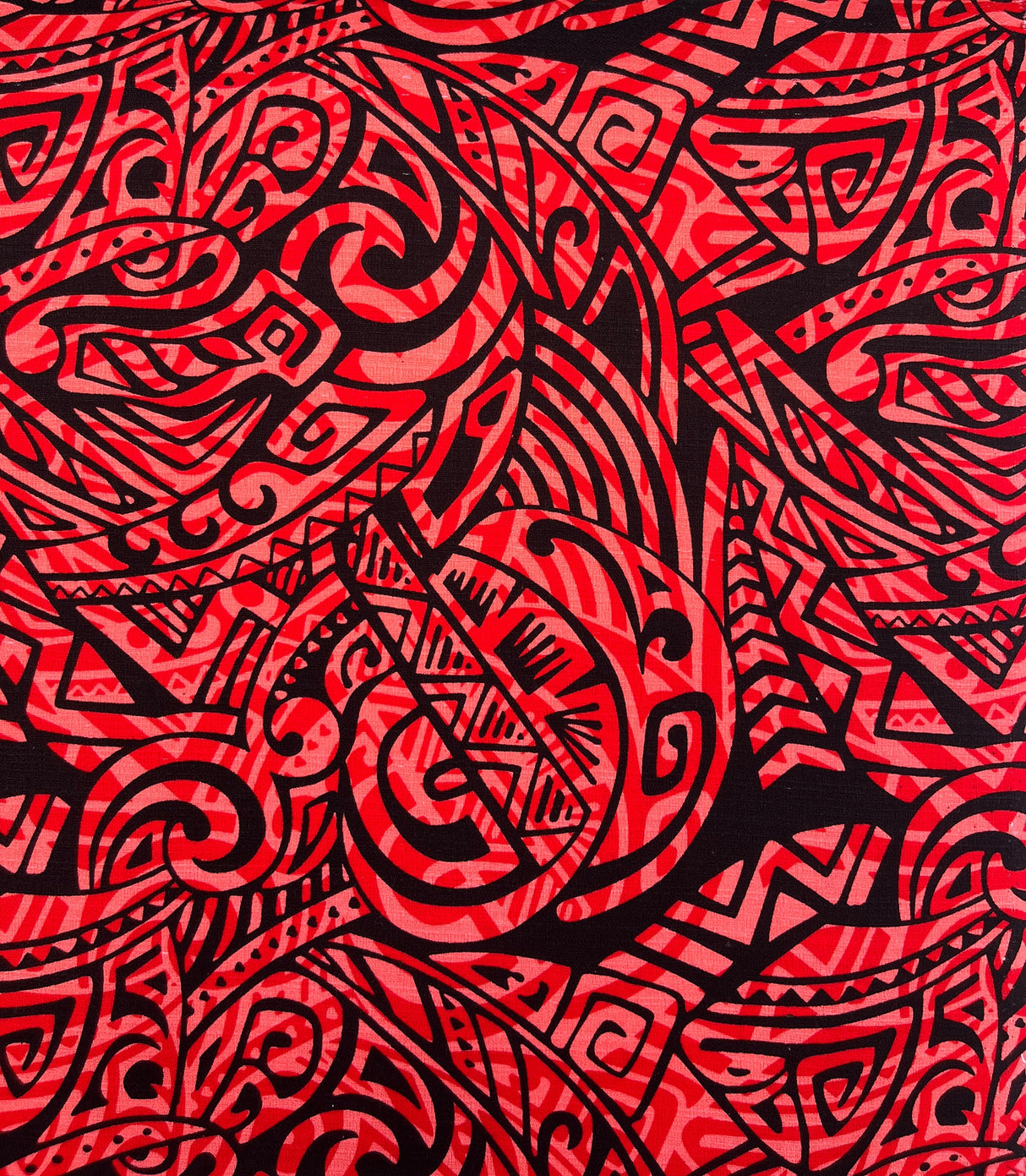 Traditional Polynesian Tattoo Swirl Design Cotton Light Barkcloth Fabric - Jet Black Tribal Swirl, 36" X 45" (1 Yard)