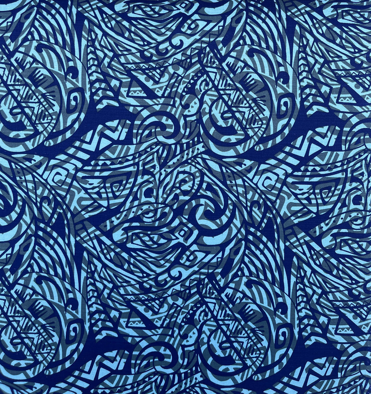 Traditional Polynesian Tattoo Swirl Design Cotton Light Barkcloth Fabric - Jet Black Tribal Print, 36" X 45" (1 Yard)