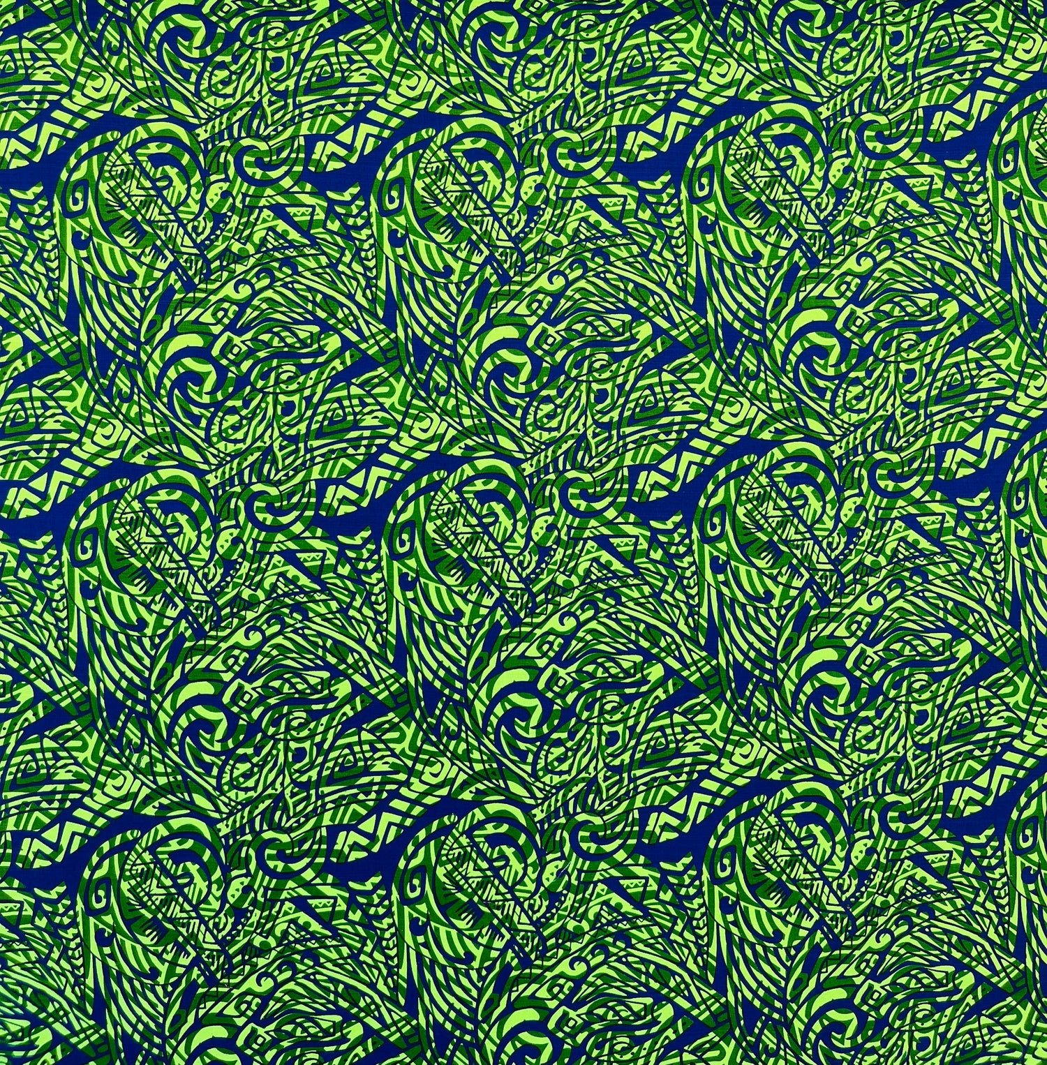 Traditional Polynesian Tattoo Swirl Design Cotton Light Barkcloth Fabric - Jet Black Tribal Print, 36" X 45" (1 Yard)