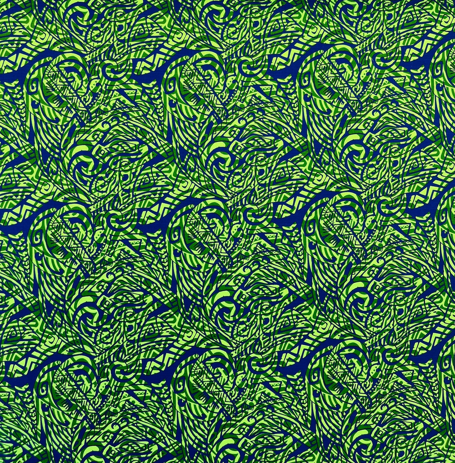 Traditional Polynesian Tattoo Swirl Design Cotton Light Barkcloth Fabric - Jet Black Tribal Swirl, 36" X 45" (1 Yard)