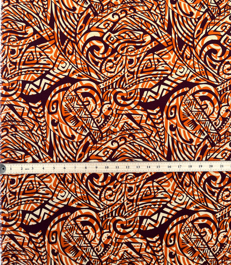 Cotton Barkcloth Fabric Traditional Polynesian Tattoo Swirl