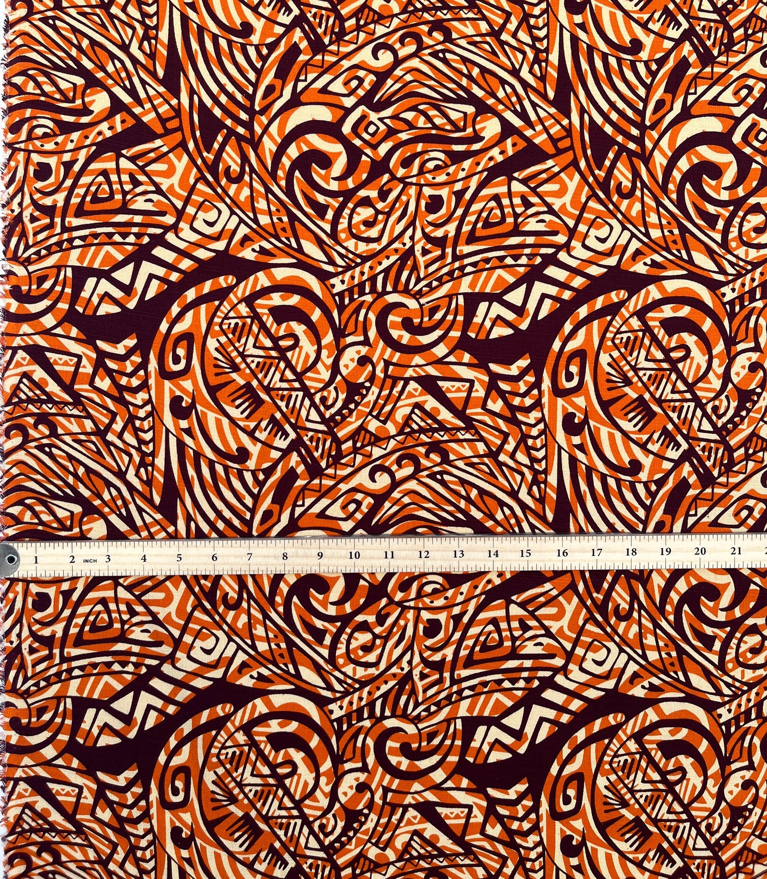 Traditional Polynesian Tattoo Swirl Design Cotton Light Barkcloth Fabric - Jet Black Tribal Print, 36" X 45" (1 Yard)