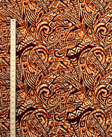 Cotton Barkcloth Fabric Traditional Polynesian Tattoo Swirl