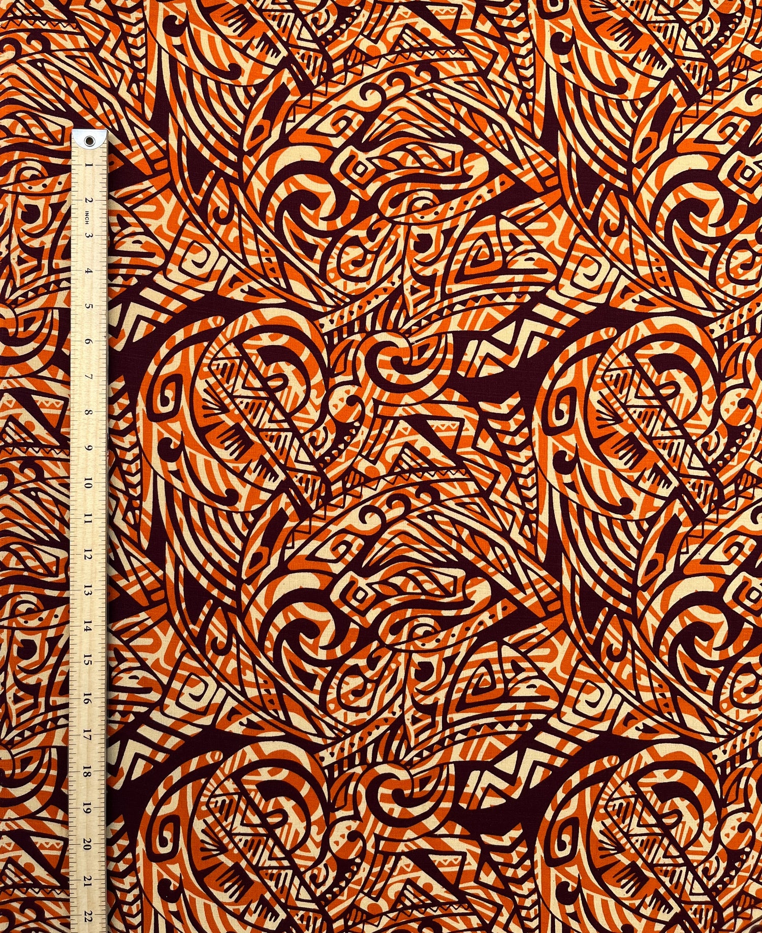 Traditional Polynesian Tattoo Swirl Design Cotton Light Barkcloth Fabric - Jet Black Tribal Print, 36" X 45" (1 Yard)