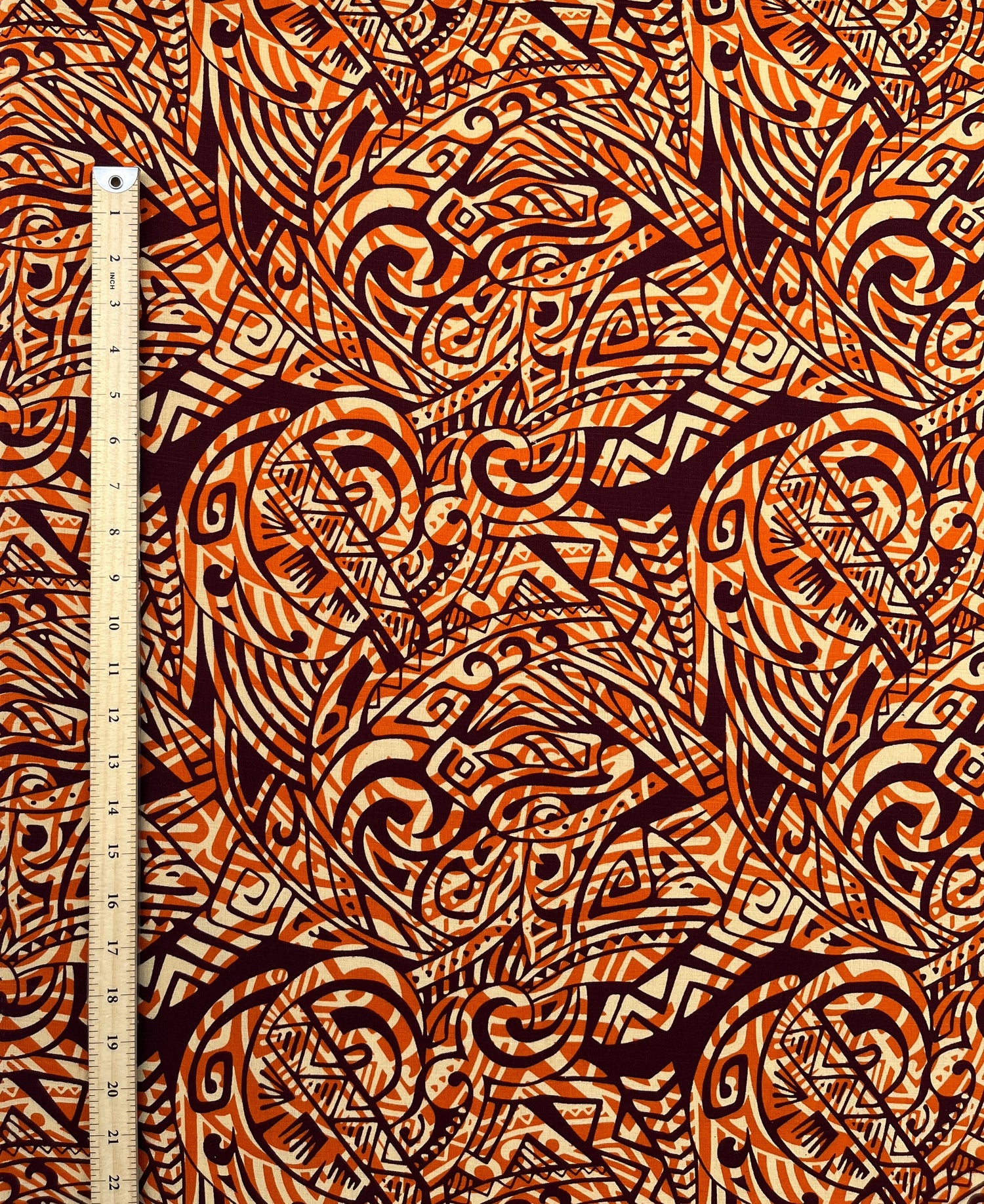 Traditional Polynesian Tattoo Swirl Design Cotton Light Barkcloth Fabric - Jet Black Tribal Swirl, 36" X 45" (1 Yard)