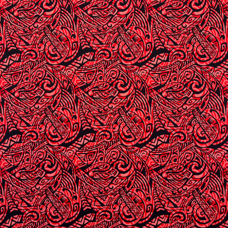 Traditional Polynesian Tattoo Swirl Design Cotton Light Barkcloth Fabric - Jet Black Tribal Swirl, 36" X 45" (1 Yard)