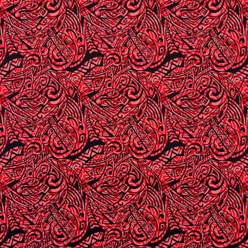 Traditional Polynesian Tattoo Swirl Design Cotton Light Barkcloth Fabric - Jet Black Tribal Print, 36" X 45" (1 Yard)