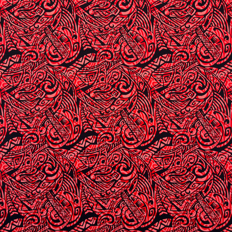 Traditional Polynesian Tattoo Swirl Design Cotton Light Barkcloth Fabric - Jet Black Tribal Print, 36" X 45" (1 Yard)