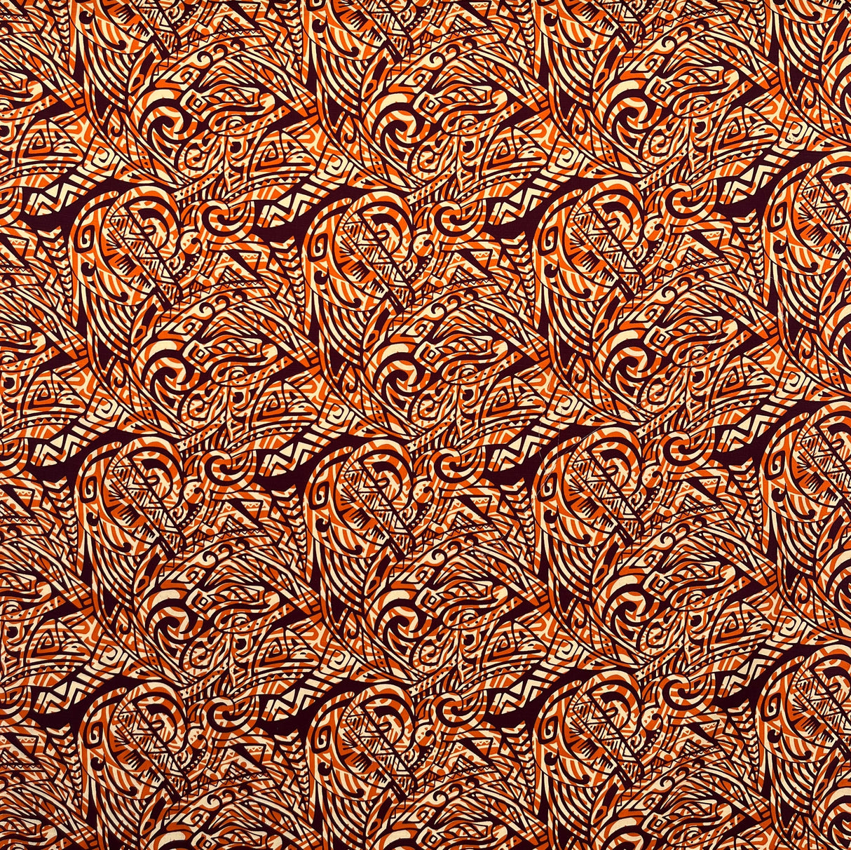 Traditional Polynesian Tattoo Swirl Design Cotton Light Barkcloth Fabric - Jet Black Tribal Print, 36" X 45" (1 Yard)