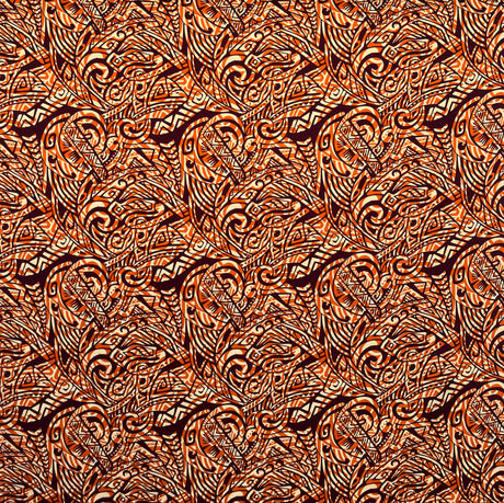 Traditional Polynesian Tattoo Swirl Design Cotton Light Barkcloth Fabric - Jet Black Tribal Print, 36" X 45" (1 Yard)