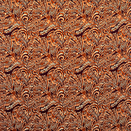 Traditional Polynesian Tattoo Swirl Design Cotton Light Barkcloth Fabric - Jet Black Tribal Swirl, 36" X 45" (1 Yard)
