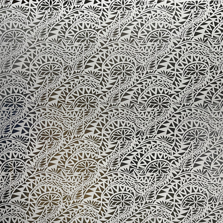 Traditional Polynesian Tattoo Water Lily Design Polyester Foil Fabric - Yellow/ Green, Black/Black, White/Silver, Black & Gold, 36" X 60" (1 Yard)