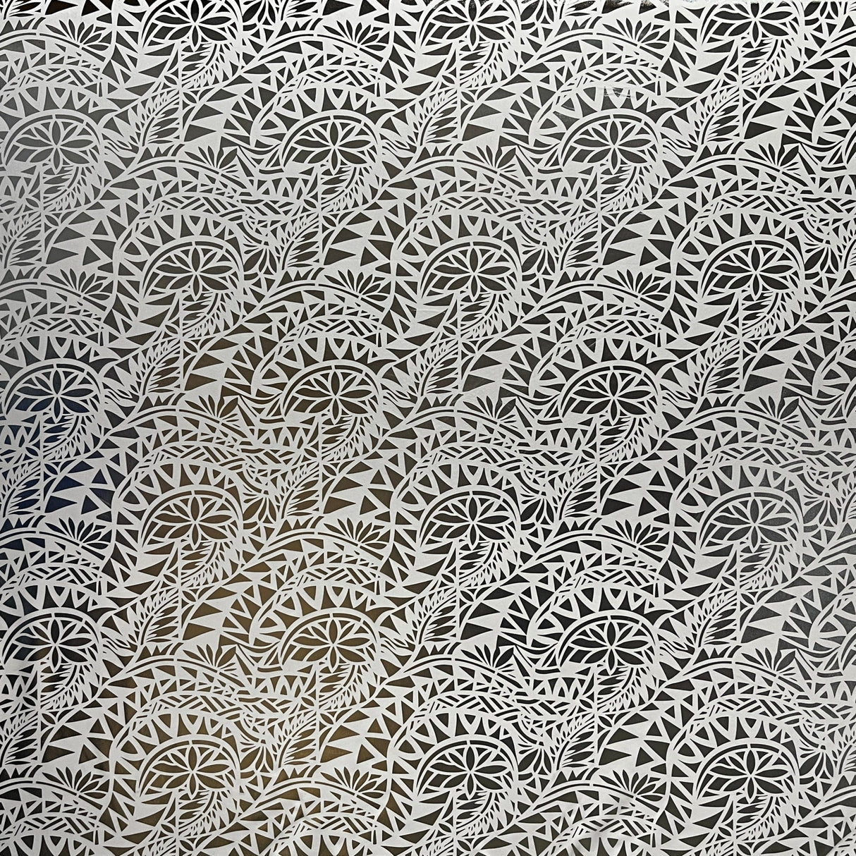 Traditional Polynesian Tattoo Water Lily Design Polyester Foil Fabric - Yellow/ Green, Black/Black, White/Silver, Black & Gold, 36" X 60" (1 Yard)