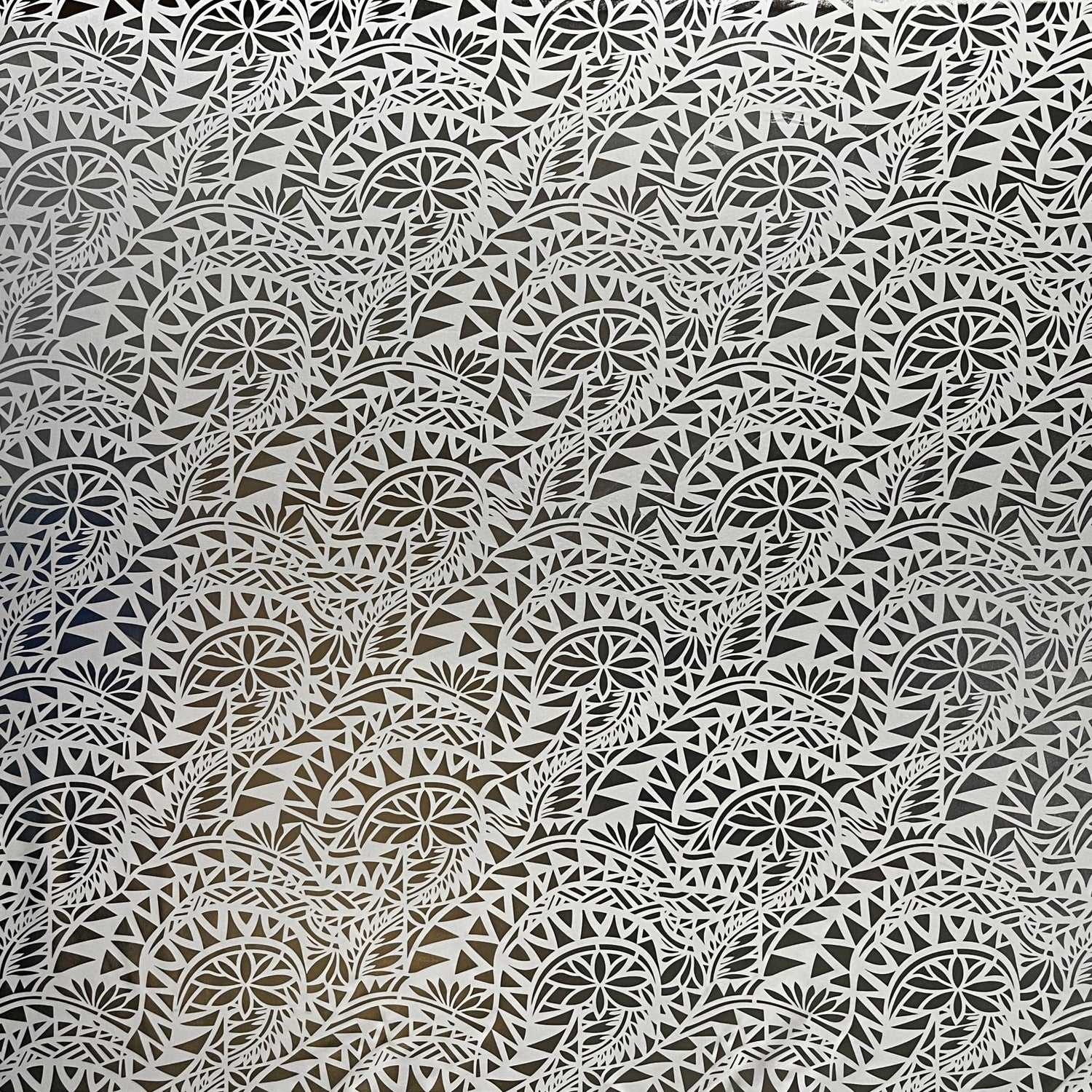 Traditional Polynesian Tattoo Water Lily Design Polyester Foil Fabric - Yellow/ Green, Black/Black, White/Silver, Black & Gold, 36" X 60" (1 Yard)