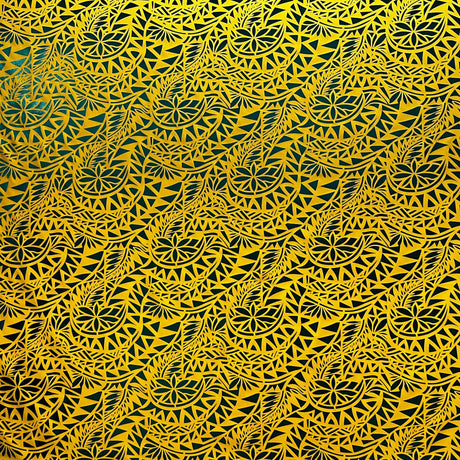 Polyester Foil Fabric Traditional Polynesian Tattoo Water Lily Design