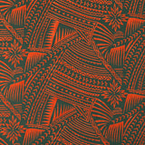 Traditional Polynesian Tattoo With Flower Polyester Flocking Fabric - Orange & Black, 60" Width, 36" Yard Cut (1 Yard)
