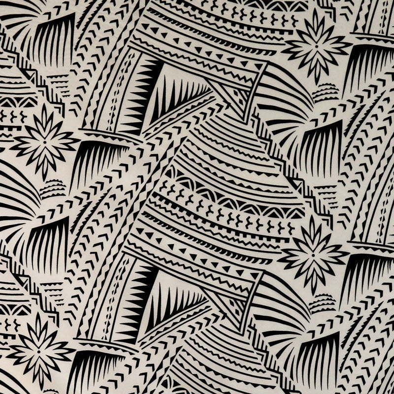 Traditional Polynesian Tattoo With Flower Polyester Flocking Fabric - Orange & Black, 60" Width, 36" Yard Cut (1 Yard)