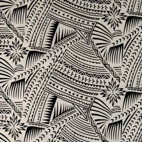 Traditional Polynesian Tattoo With Flower Polyester Flocking Fabric - Orange & Black, 60" Width, 36" Yard Cut (1 Yard)