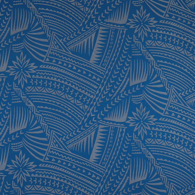 Traditional Polynesian Tattoo With Flower Flocking Polyester Fabric - Tribal Tattoo Print, 60" Width (1 Yard)