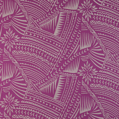 Traditional Polynesian Tattoo With Flower Flocking Polyester Fabric - Tribal Tattoo Print, 60" Width (1 Yard)