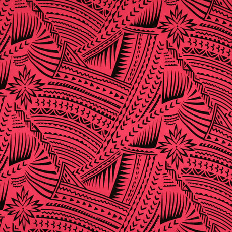 Traditional Polynesian Tattoo With Flower Polyester Flocking Fabric - Orange & Black, 60" Width, 36" Yard Cut (1 Yard)