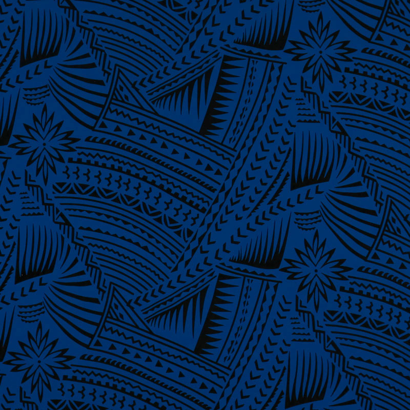 Traditional Polynesian Tattoo With Flower Flocking Polyester Fabric - Tribal Tattoo Print, 60" Width (1 Yard)