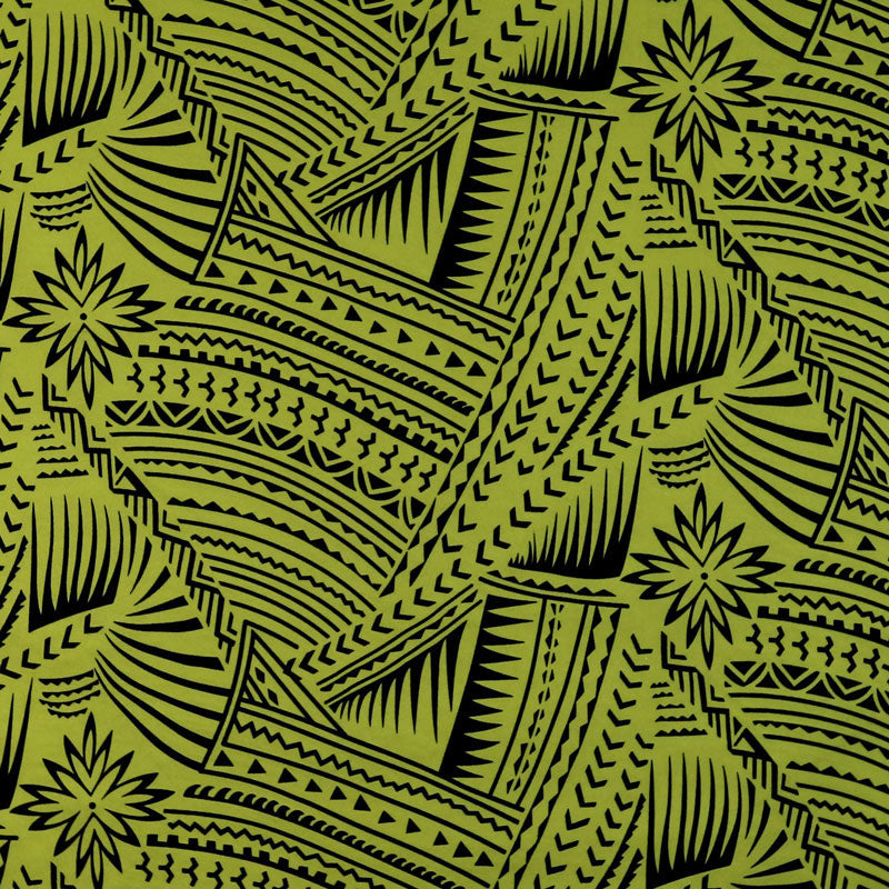 Traditional Polynesian Tattoo With Flower Flocking Polyester Fabric - Tribal Tattoo Print, 60" Width (1 Yard)