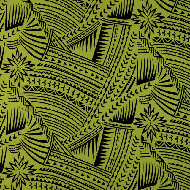 Traditional Polynesian Tattoo With Flower Polyester Flocking Fabric - Orange & Black, 60" Width, 36" Yard Cut (1 Yard)