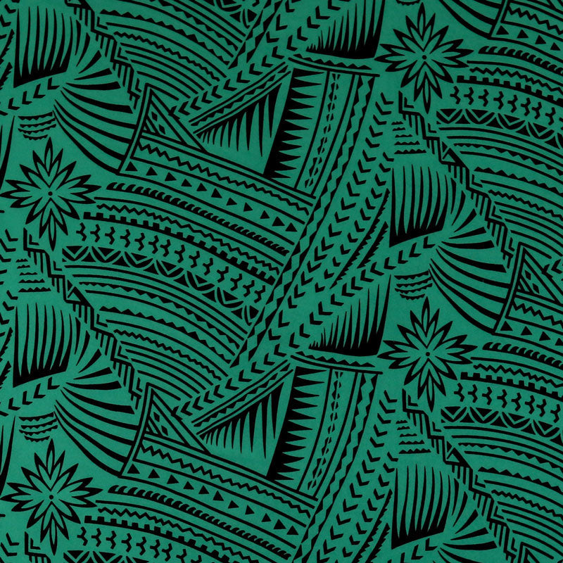 Traditional Polynesian Tattoo With Flower Flocking Polyester Fabric - Tribal Tattoo Print, 60" Width (1 Yard)