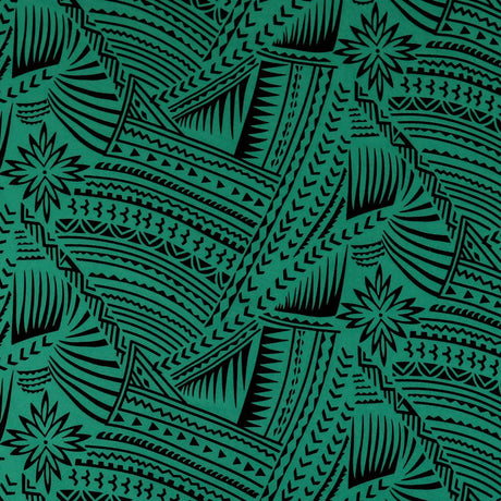 Traditional Polynesian Tattoo With Flower Flocking Polyester Fabric - Tribal Tattoo Print, 60" Width (1 Yard)