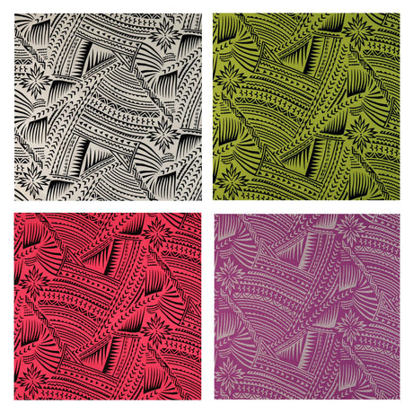 Traditional Polynesian Tattoo With Flower Flocking Polyester Fabric - Tribal Tattoo Print, 60" Width (1 Yard)