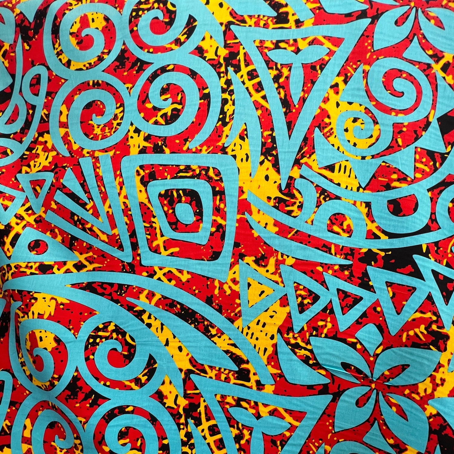 Traditional Polynesian Tribal Neon Tie-Dye Cotton Fabric - Multicolor Tribal Print, 45" Width (1 Yard)