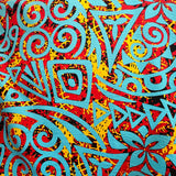 Traditional Polynesian Tribal Neon Tie-Dye Cotton Fabric - Light Blue/Red/Yellow, 45" Width (1 Yard)