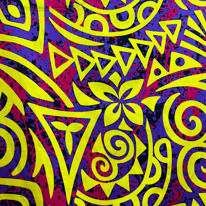 Cotton Fabric Traditional Polynesian Tribal Neon Tie-Dye