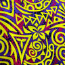 Traditional Polynesian Tribal Neon Tie-Dye Cotton Fabric - Light Blue/Red/Yellow, 45" Width (1 Yard)