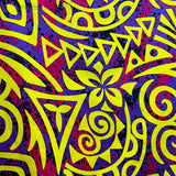 Traditional Polynesian Tribal Neon Tie-Dye Cotton Fabric - Multicolor Tribal Print, 45" Width (1 Yard)