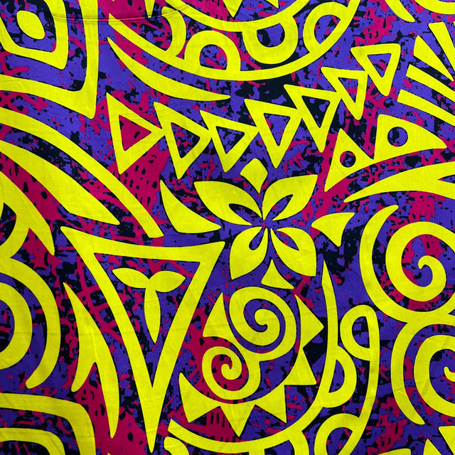 Traditional Polynesian Tribal Neon Tie-Dye Cotton Fabric - Multicolor Tribal Print, 45" Width (1 Yard)