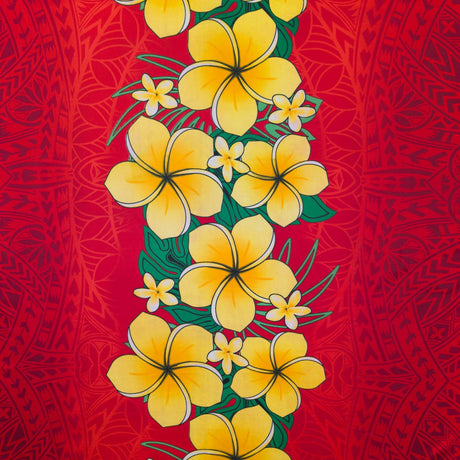 Traditional Tattoo Plumeria Monstera Leaves Design Peachskin Fabric - Red, Brown, Royal, 36" X 45" (1 Yard)