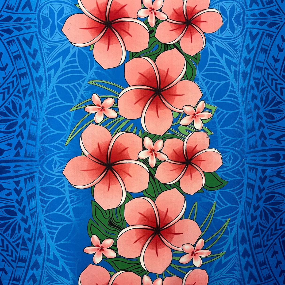 Traditional Tattoo Plumeria Monstera Leaves Design Peachskin Fabric - Red, Brown, Royal, 36" X 45" (1 Yard)