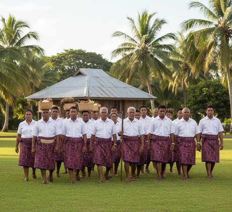 Peachskin Fabric Traditional Tongan Geometric Design