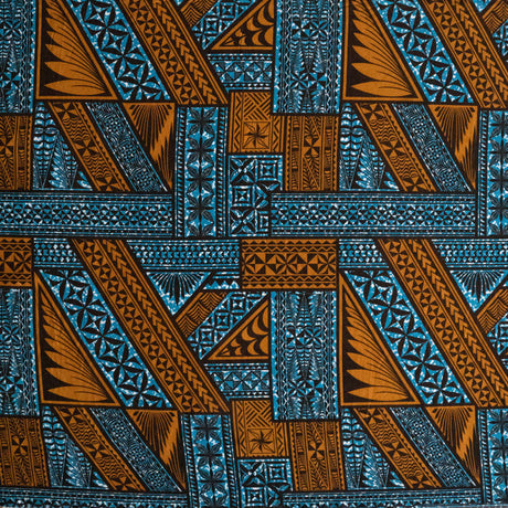 Traditional Tongan Geometric Design Peachskin Fabric - Rust/Turquoise, Red/Yellow, Turquoise/Green, Green/Yellow, Fuchsia/Blue, 36" X 45" (1 Yard)