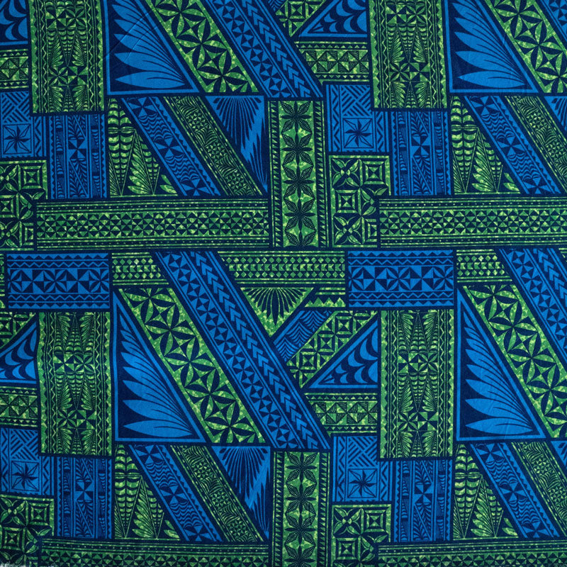 Traditional Tongan Geometric Design Peachskin Fabric - Rust/Turquoise, Red/Yellow, Turquoise/Green, Green/Yellow, Fuchsia/Blue, 36" X 45" (1 Yard)