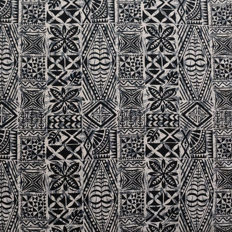 Traditional Tongan Geometric Design Peachskin Fabric - Gray, Black, Green, Khaki, Blue, Purple, 45" Width (1 Yard)