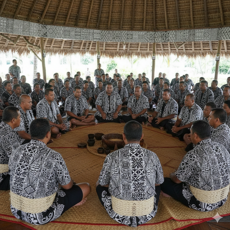 Peachskin Fabric Traditional Tongan Geometric Design