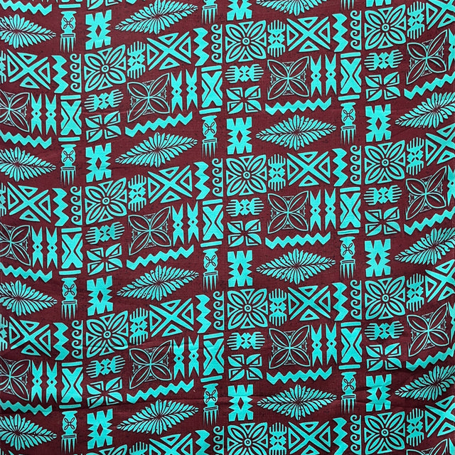 Tribal Tapa Cotton Barkcloth Fabric - Tongan Kupesi Pattern, 45" Width (1 Yard)