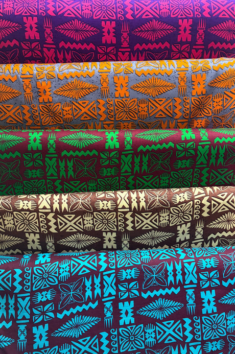 Tribal Tapa Cotton Barkcloth Fabric - Tongan Kupesi Pattern, 45" Width (1 Yard)