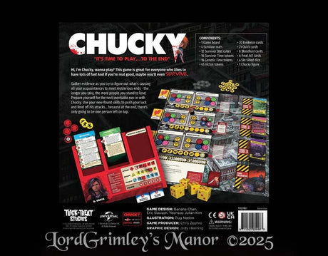 Chucky board game with evidence gathering components